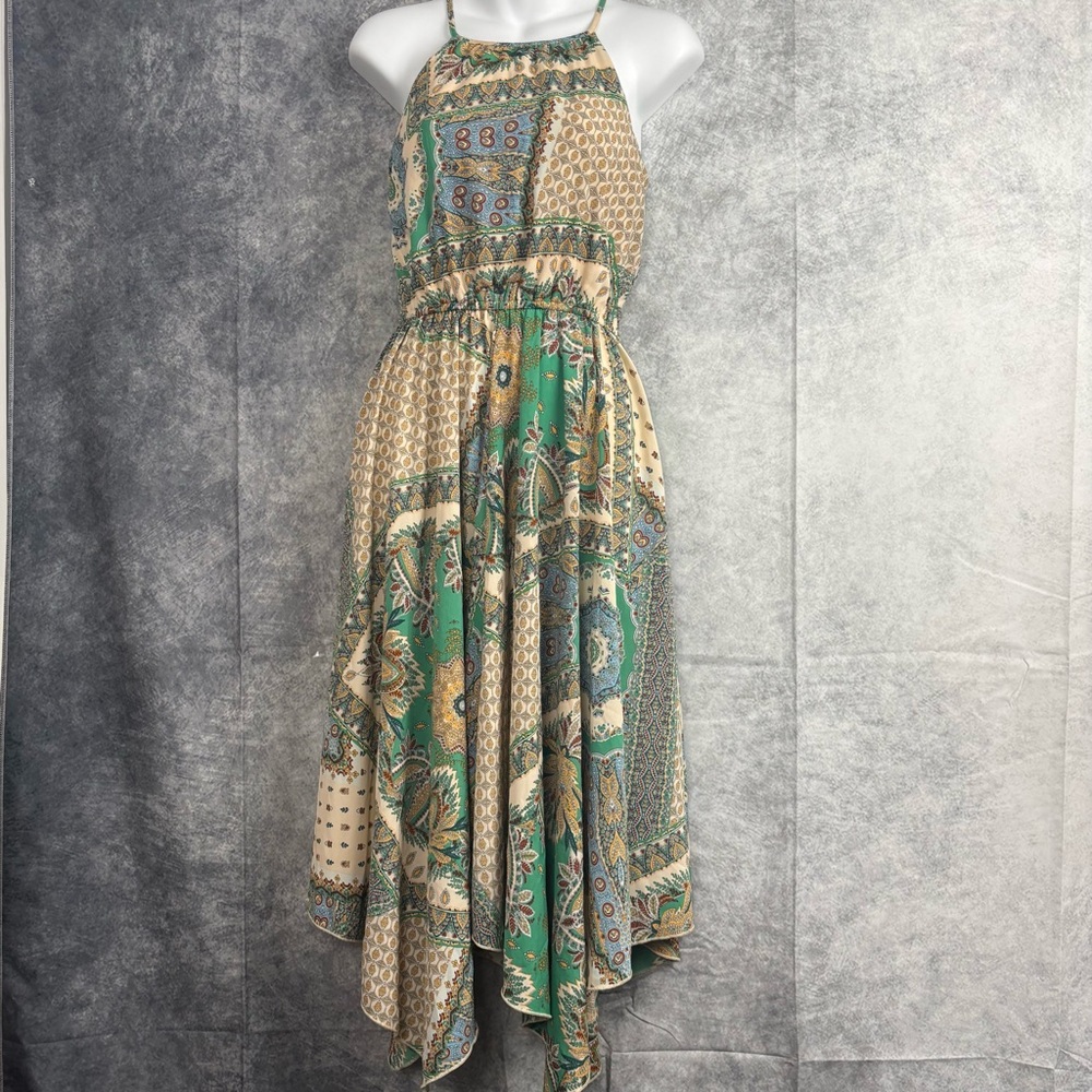 Easel Los Angeles Boho Halter Sleeveless Kerchief Hem Festival Wear‎ Dress Small